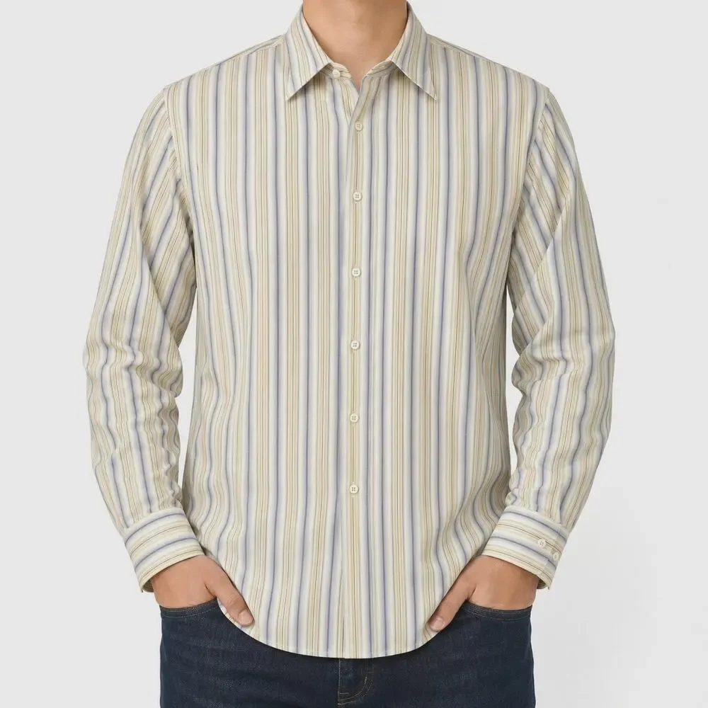 Tommy Bahama Indigo Palms Shirt Mens XL Yellow Blue Striped Cotton Button-Up